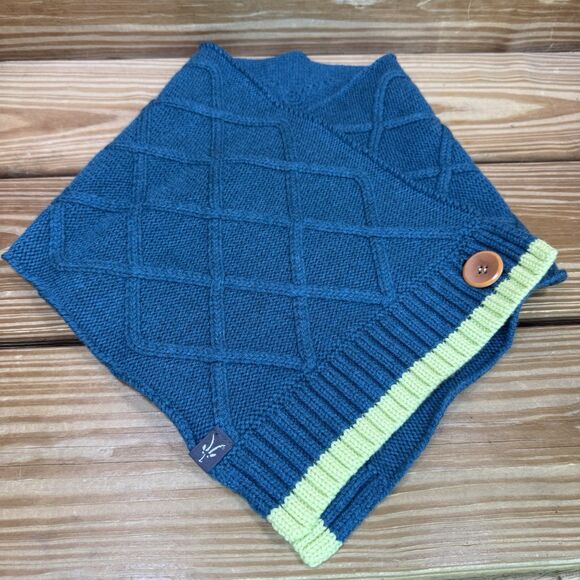 Ibex Button Scarf Merino Wool Teal / Lime Green Short Wrap Scarf Winter Wear - Picture 1 of 5